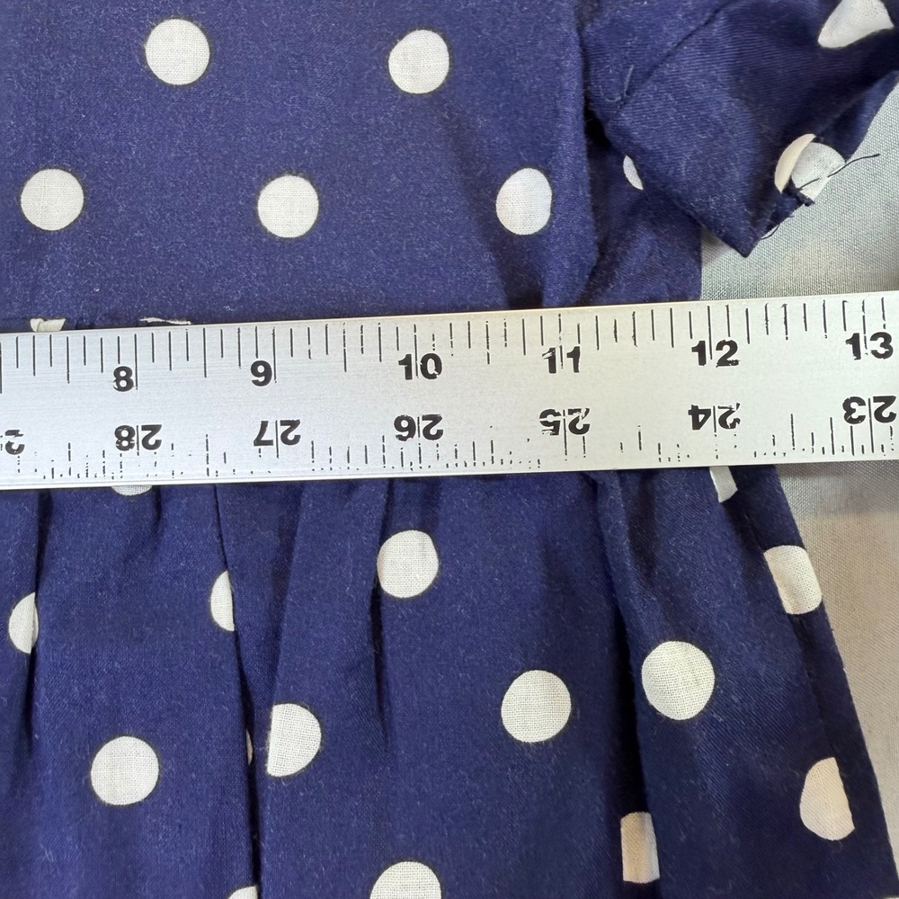 Vintage Helen's Navy Polka Dot Jumpsuit Kids Puff Balloon Sleeve USA 80s Retro - Picture 7 of 9
